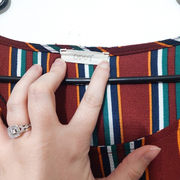 Oddi Boho Striped Blouse 3XL | Plus Size Peplum Top | Fall Colors Red - Picture 3 of 6